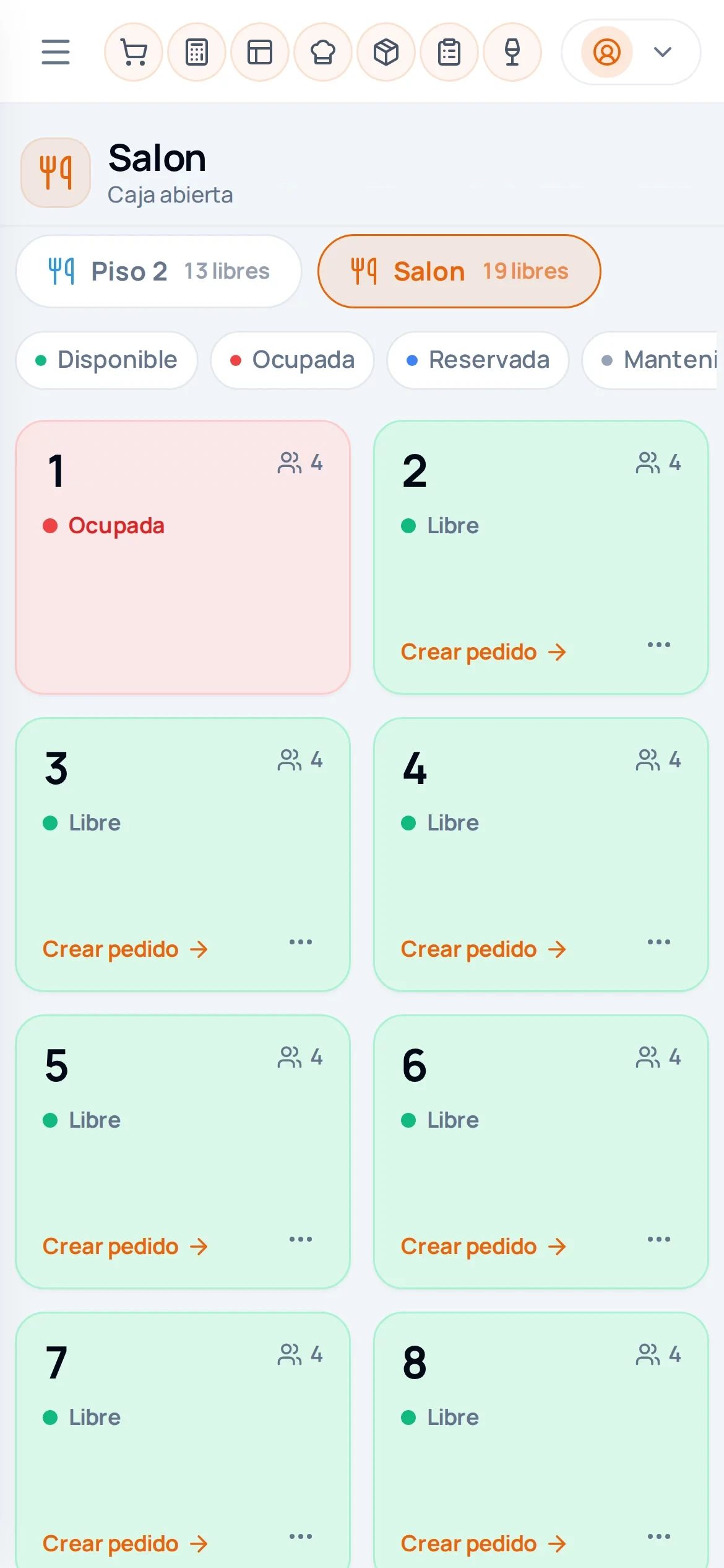 Salón con la mesa 4 libre otra vez